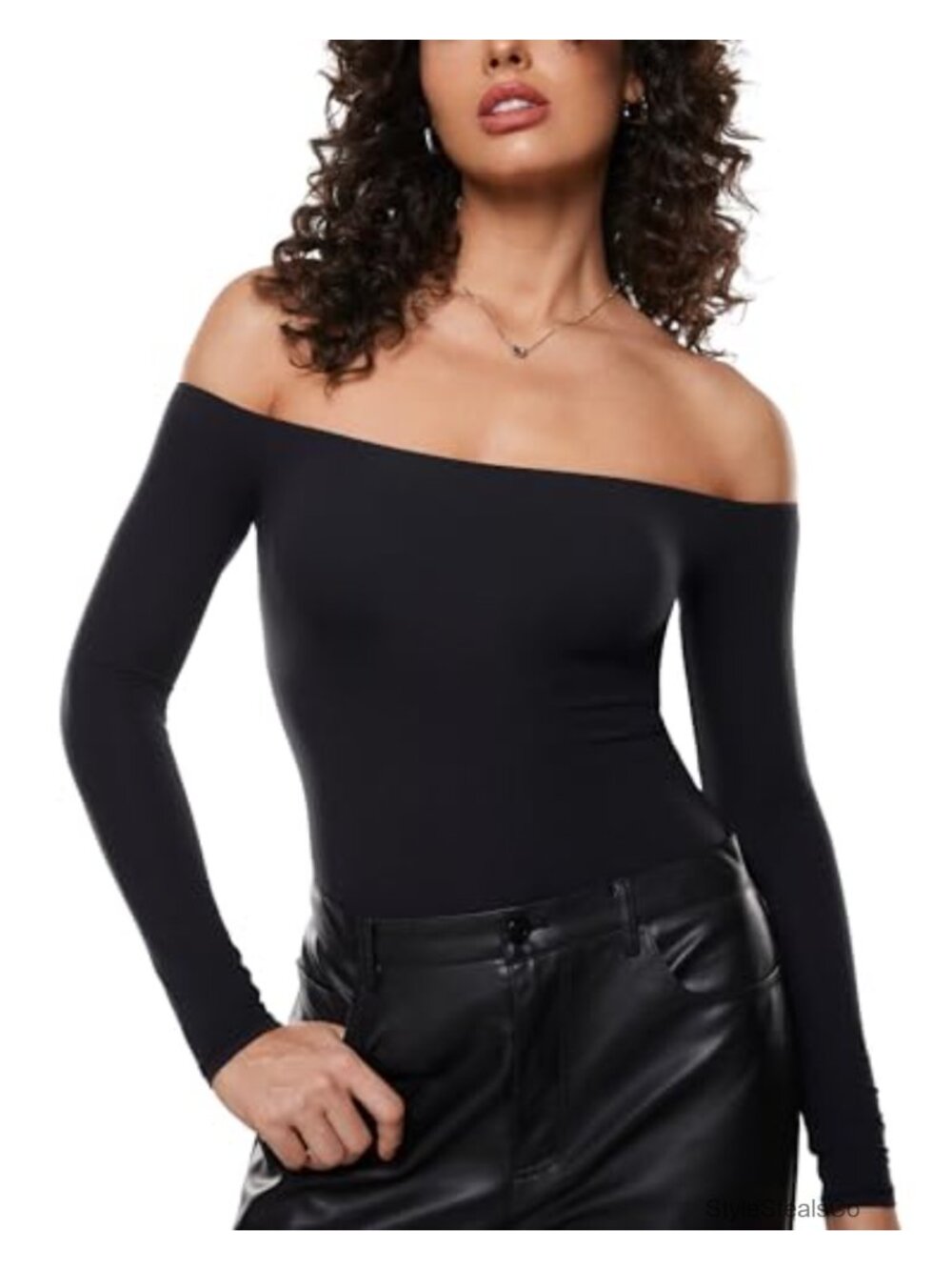 Soft Double Lined Off Shoulder Long Sleeve Slim Fit Top Going Out
